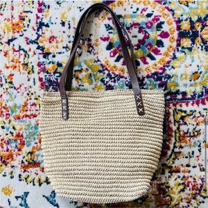 Talbots Paper Straw Tote Bag with Leather Handles